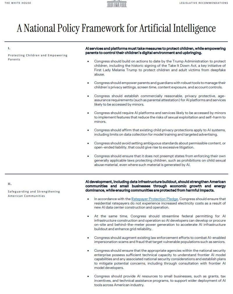 White House releases national AI framework with permitting and copyright guidance