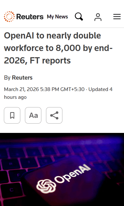 Reuters: OpenAI raises 2026 headcount target to 8,000 for enterprise rollout