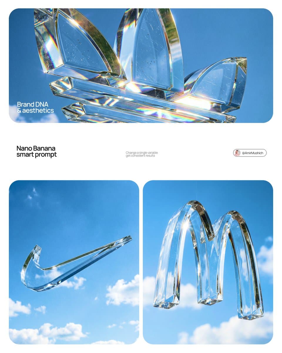 Nano Banana prompt turns brand logos into glass mockups with caustics