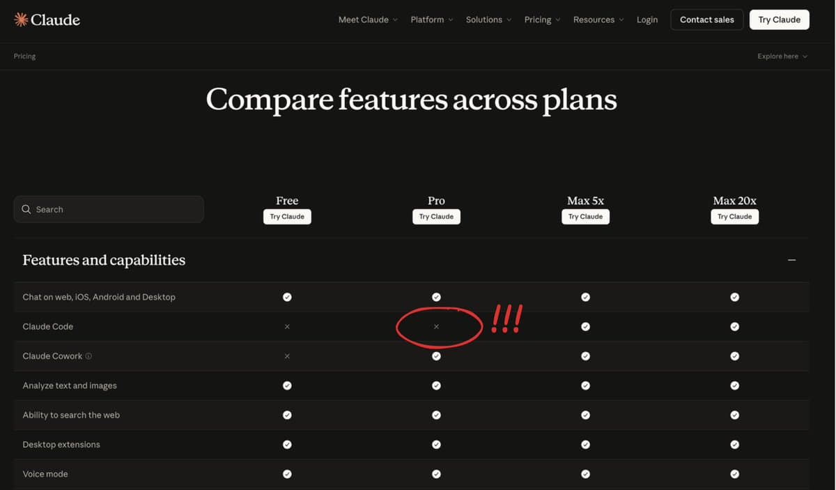 Anthropic tests removing Claude Code from Pro, then restores the pricing page