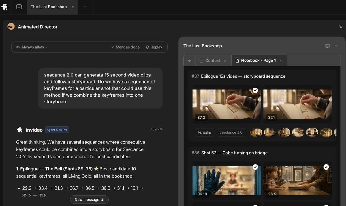 InVideo Agent One tests Seedance 2.0 storyboard guidance