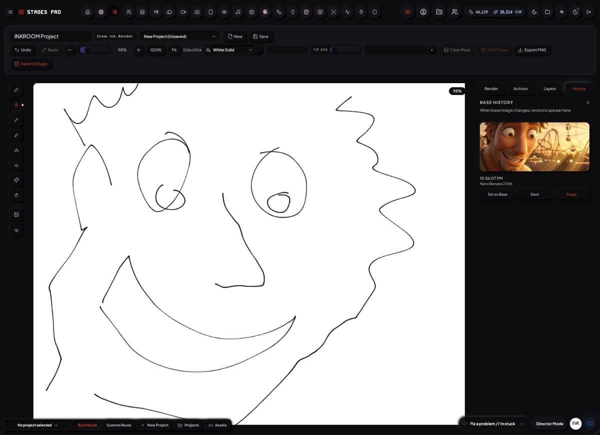 Posts reveal Stages AI INK ROOM with sketch-to-storyboard input and mobile preview