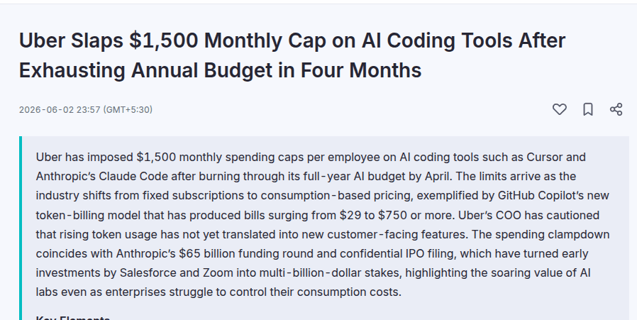 Uber cuts AI coding-tool spend to $1,500 per employee per tool each month