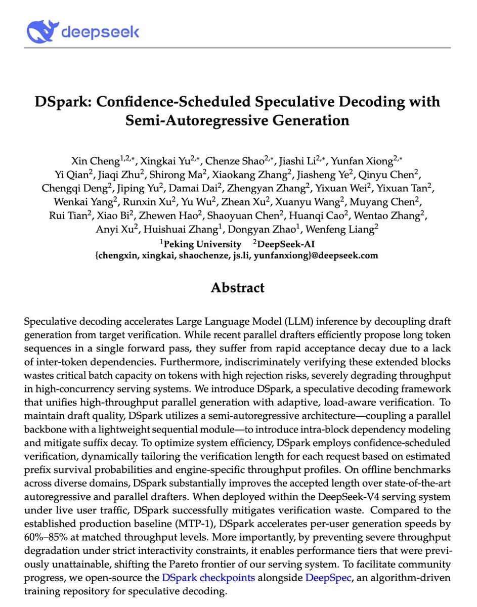 DeepSeek releases DeepSpec and DSpark for speculative decoding on V4 checkpoints