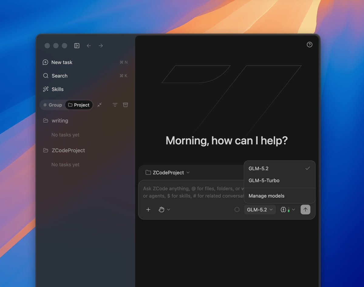 Z.ai launches ZCode with GLM-5.2, BYOK, and 1.5x Coding Plan quota