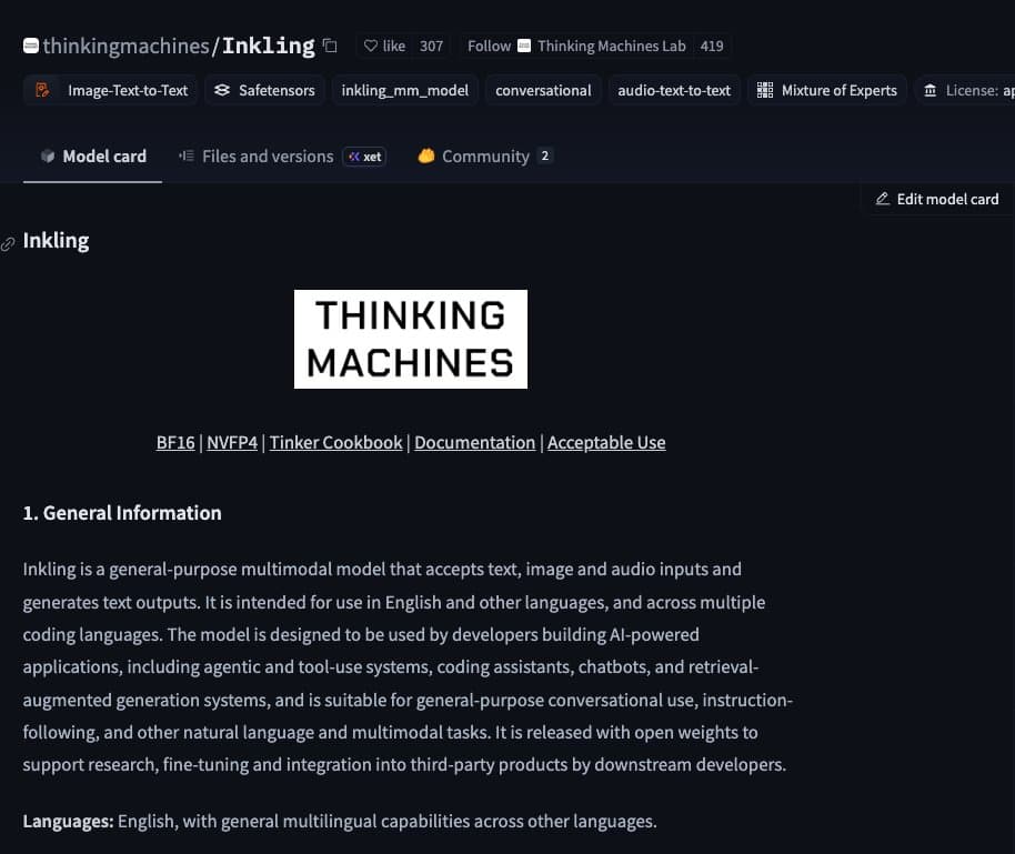 Thinking Machines releases Inkling: 975B open-weight multimodal MoE