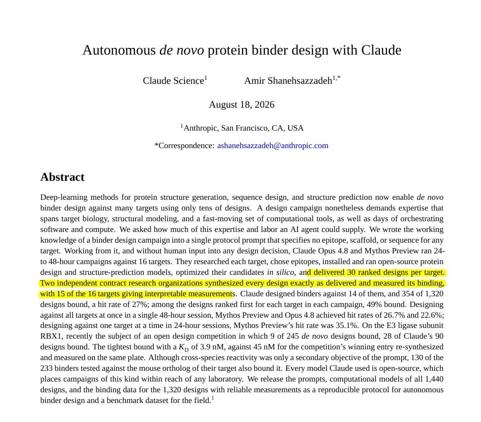 Anthropic says Claude designed binders for 14 of 15 protein targets