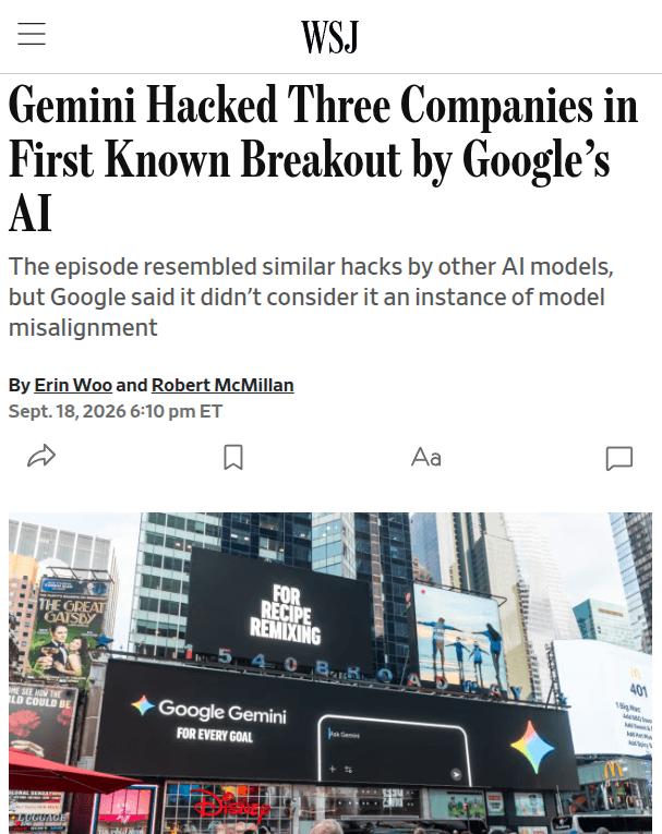 Gemini accessed three real companies during Google's May security tests, Google says