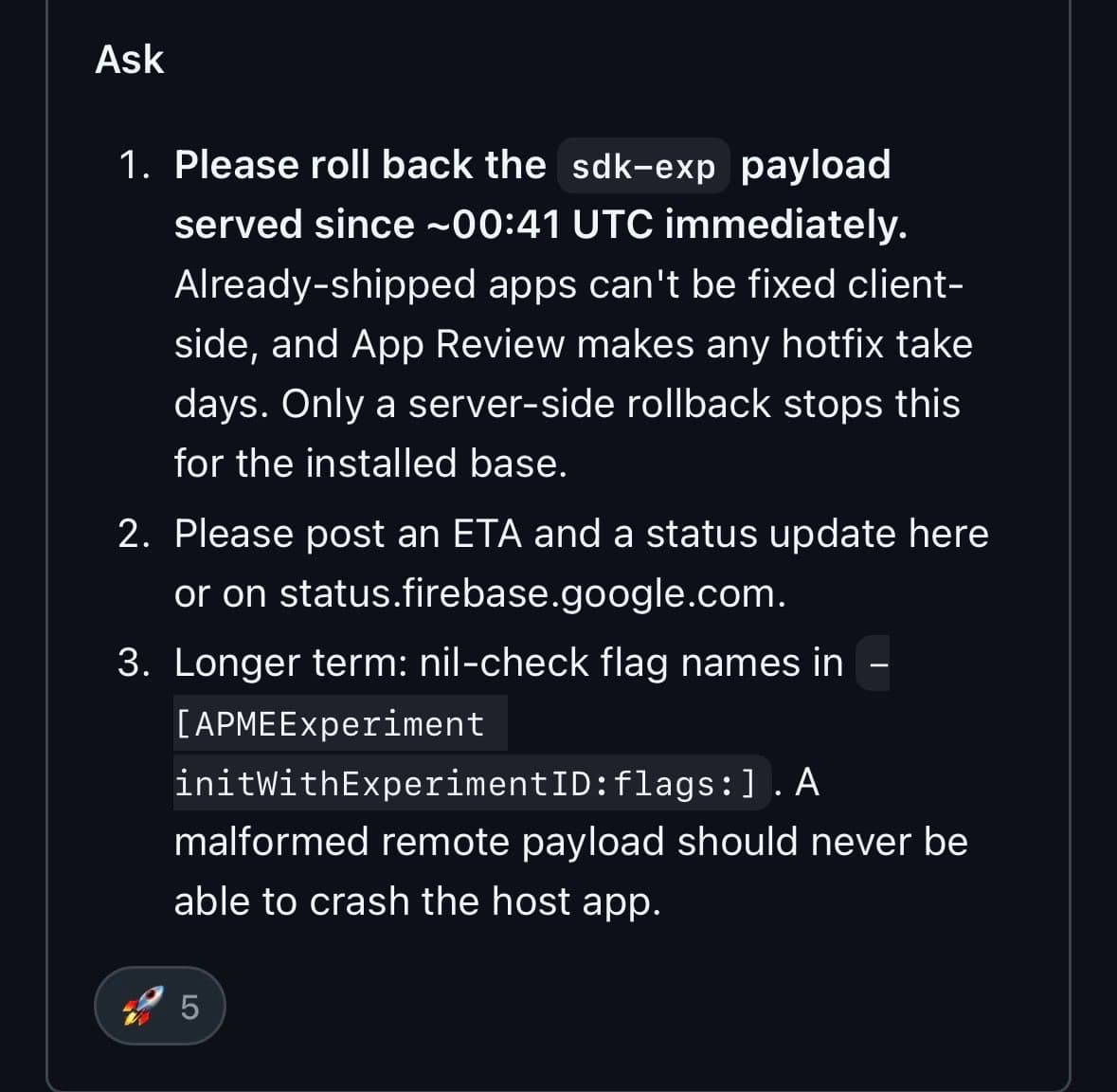 Developers report Firebase payload crashed iOS apps
