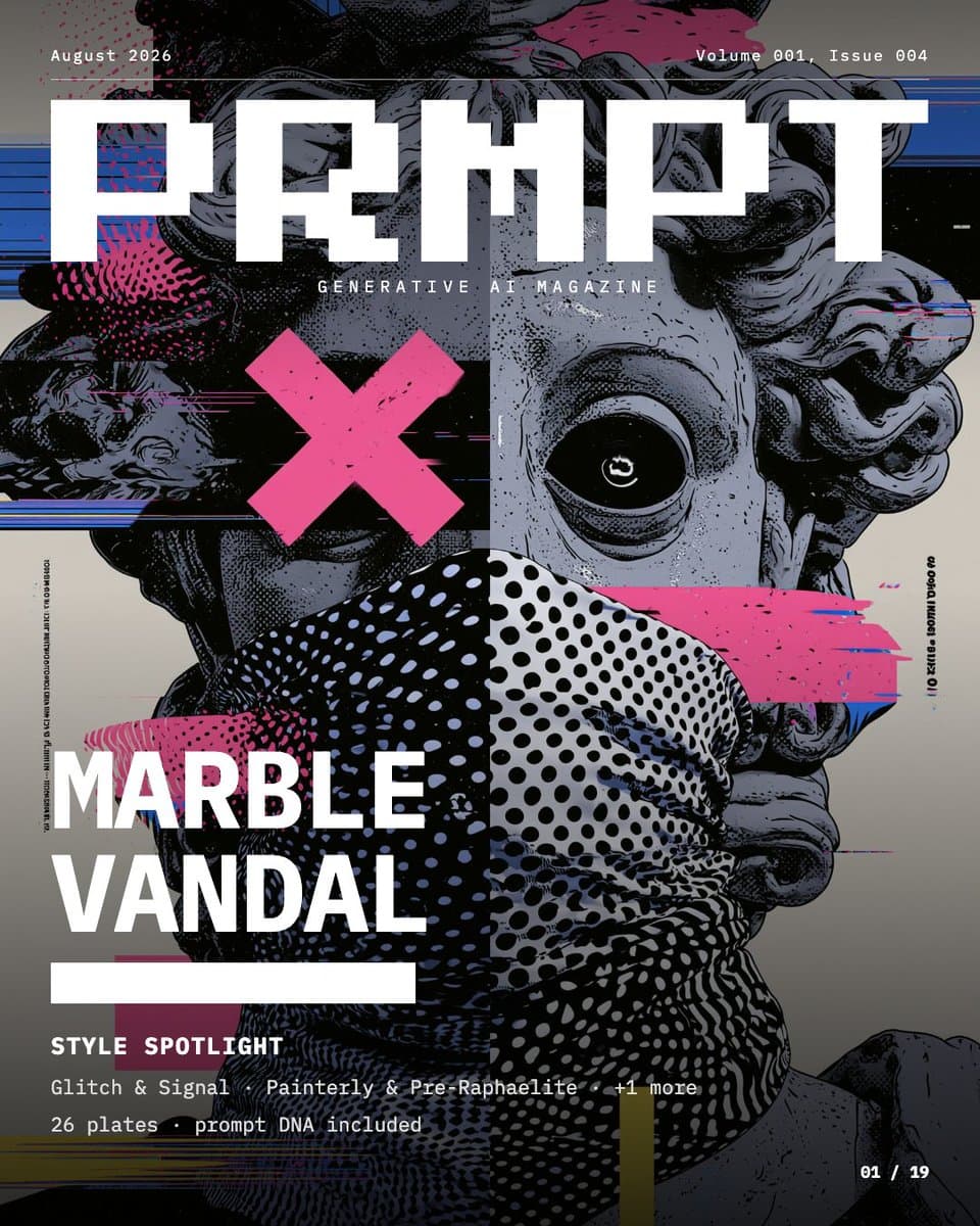 PRMPT MAG publishes 26 prompts for glitched marble portraits