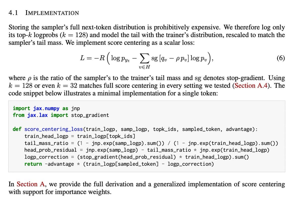 Score Centering targets RL gradient bias from training-inference mismatch