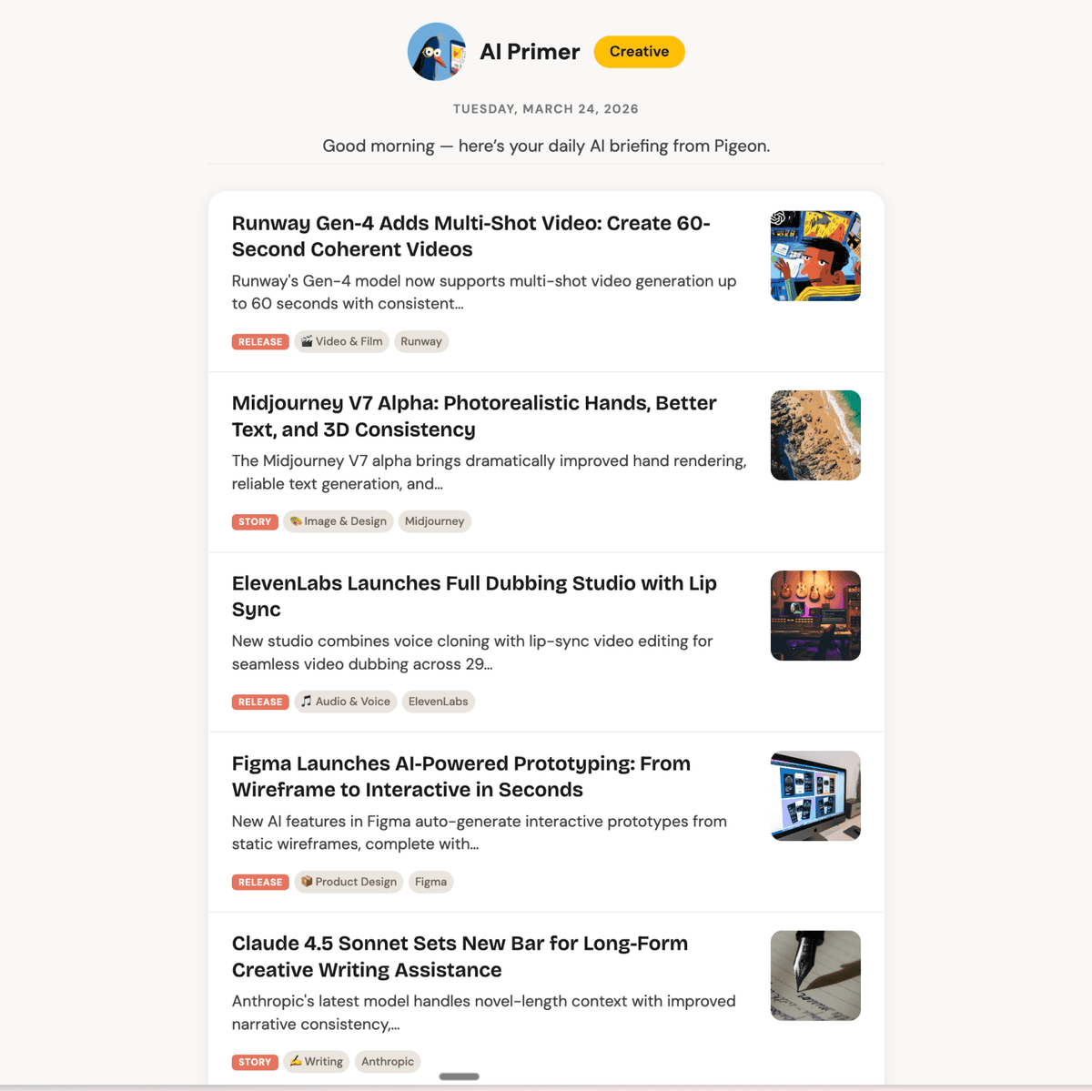 AI Primer daily email briefing for creatives