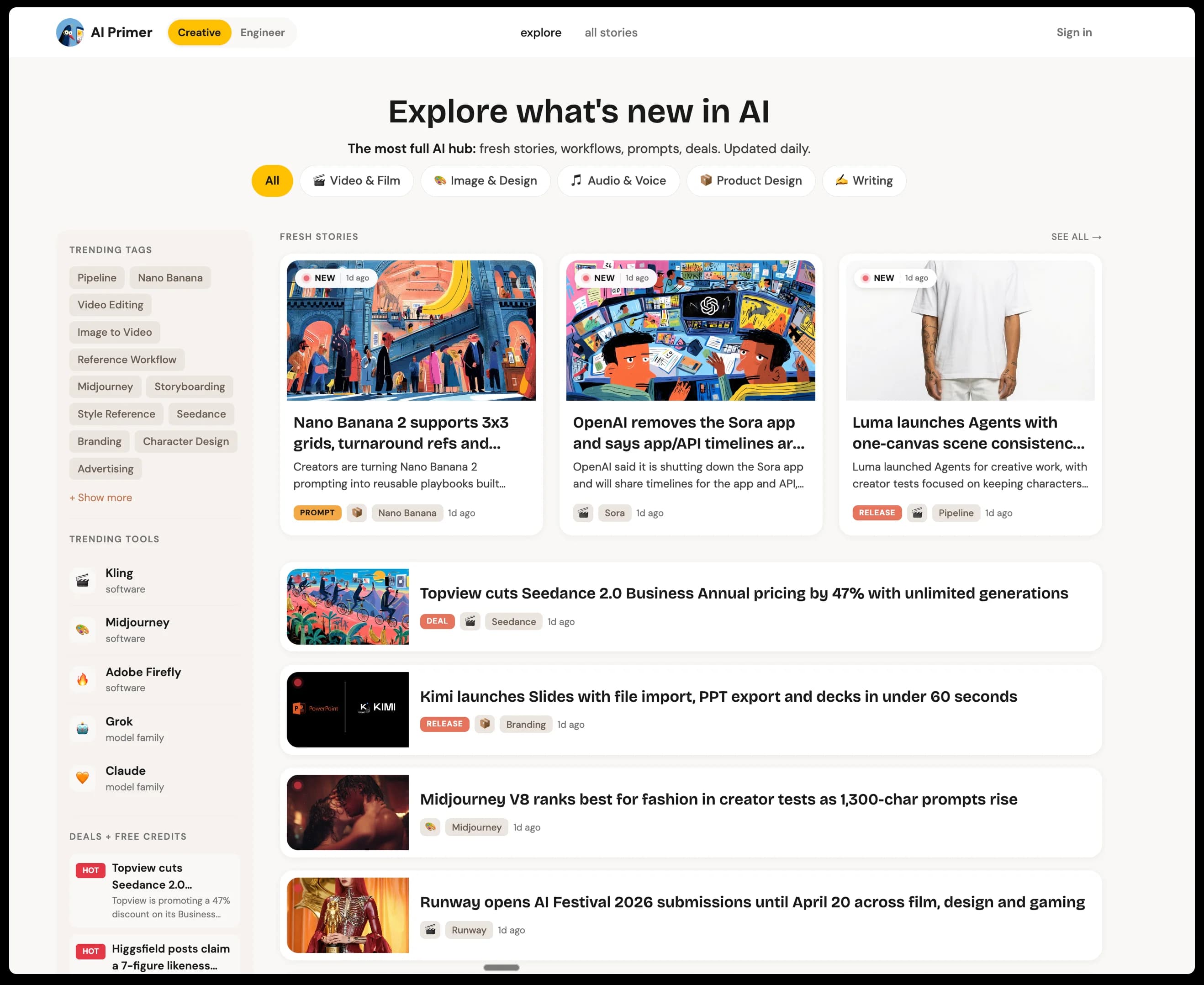 AI Primer Explore page on desktop