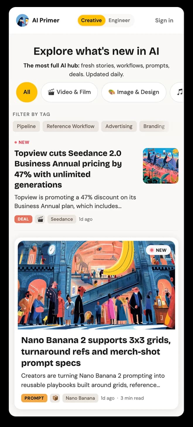 AI Primer Explore page on mobile