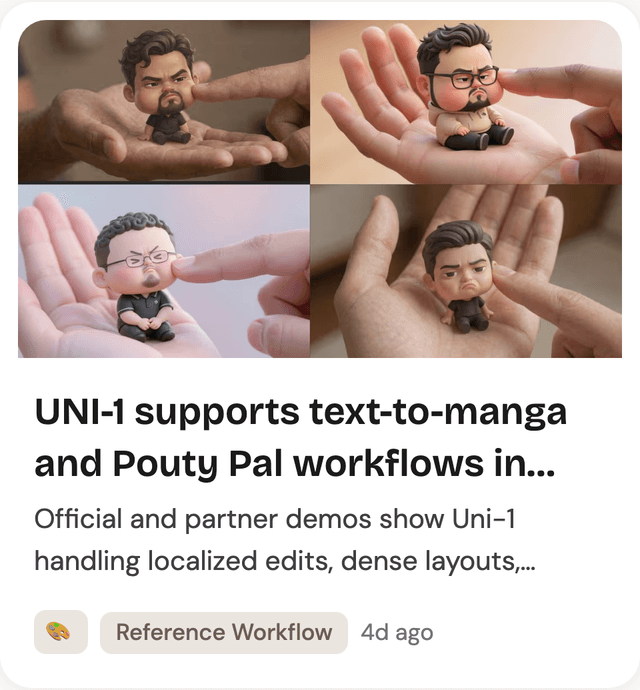 UNI-1 supports text-to-manga and Pouty Pal workflows