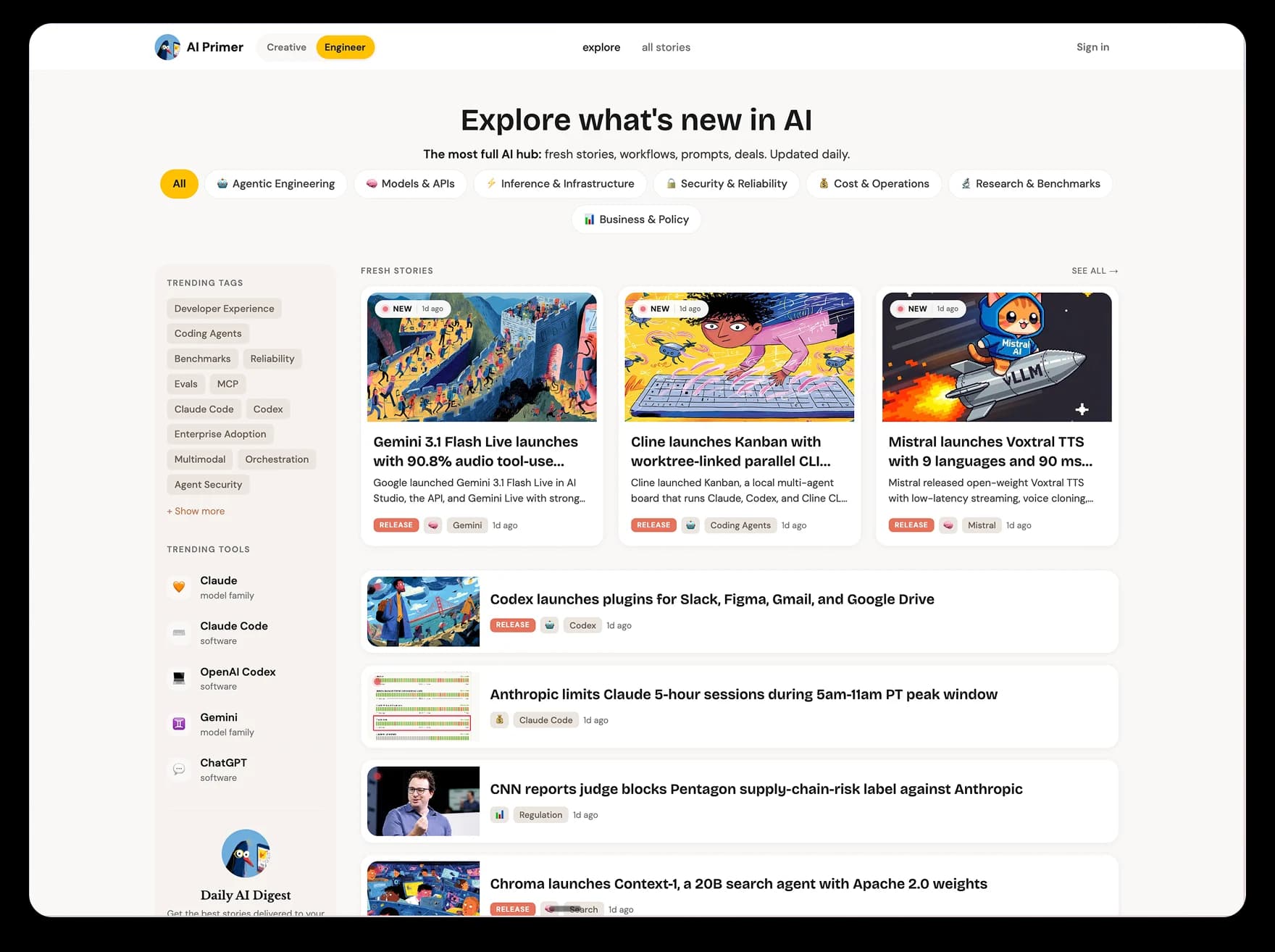 AI Primer Explore page on desktop