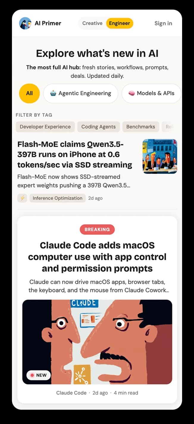 AI Primer Explore page on mobile