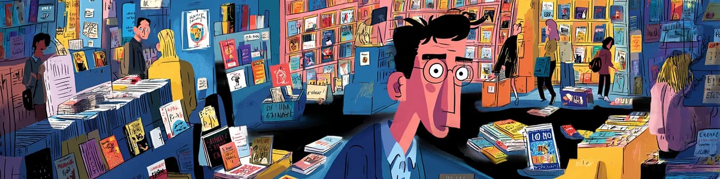 Editorial illustration of a London bookstore
