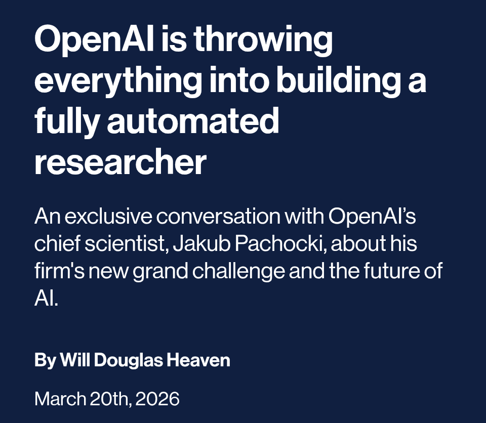 MIT Technology Review reports OpenAI targets an AI research intern by September 2026