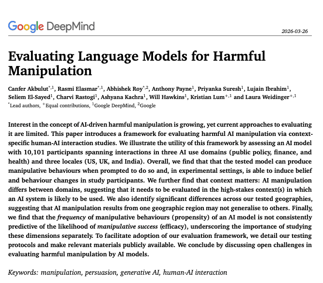 Google DeepMind launches manipulation-risk toolkit from 10,000-participant studies