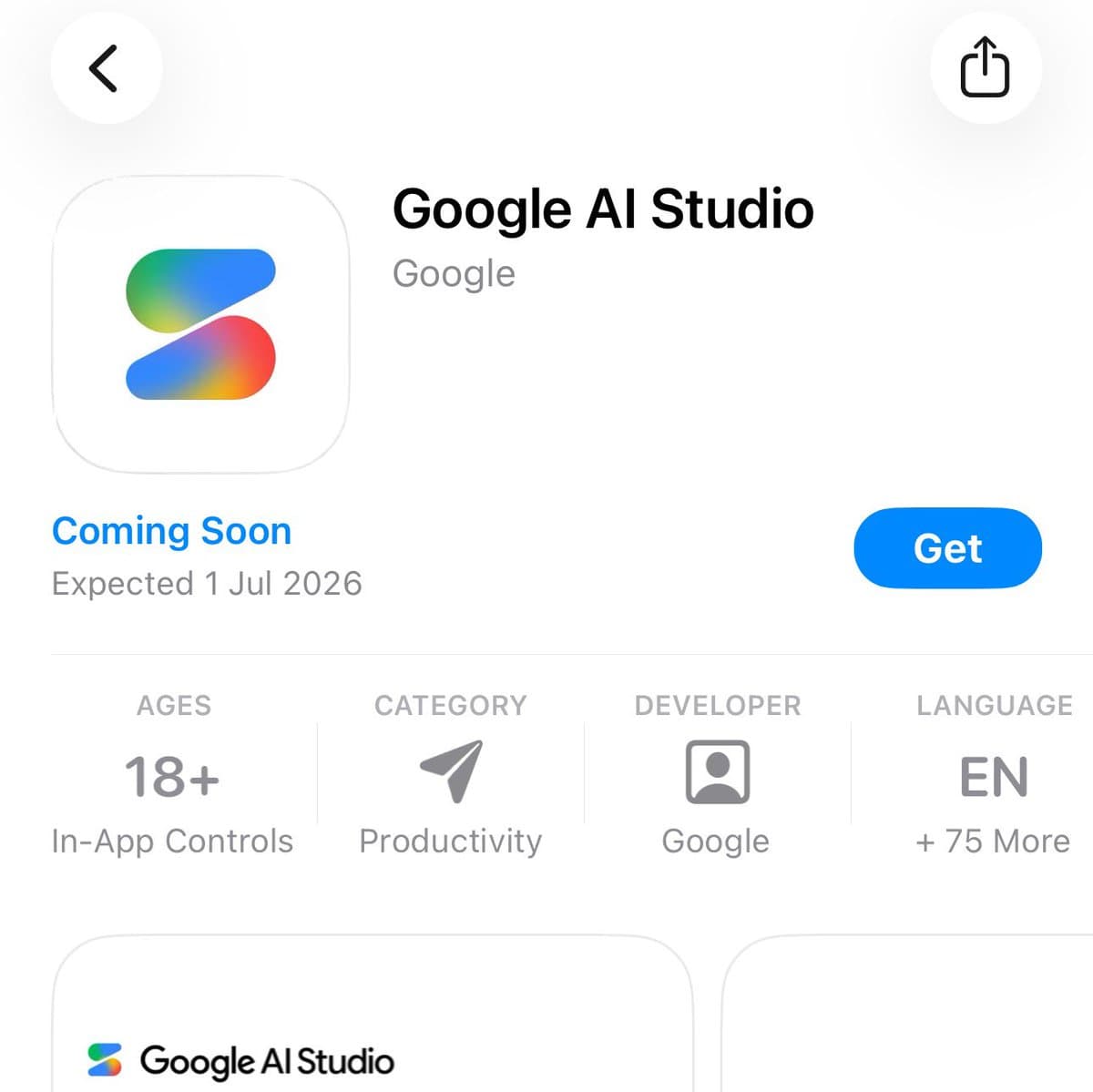 Google AI Studio opens iOS pre-registration for a July 1 mobile app launch