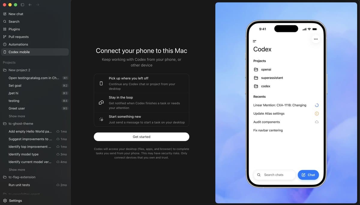 Codex opens mobile preview in ChatGPT for iOS and Android remote control