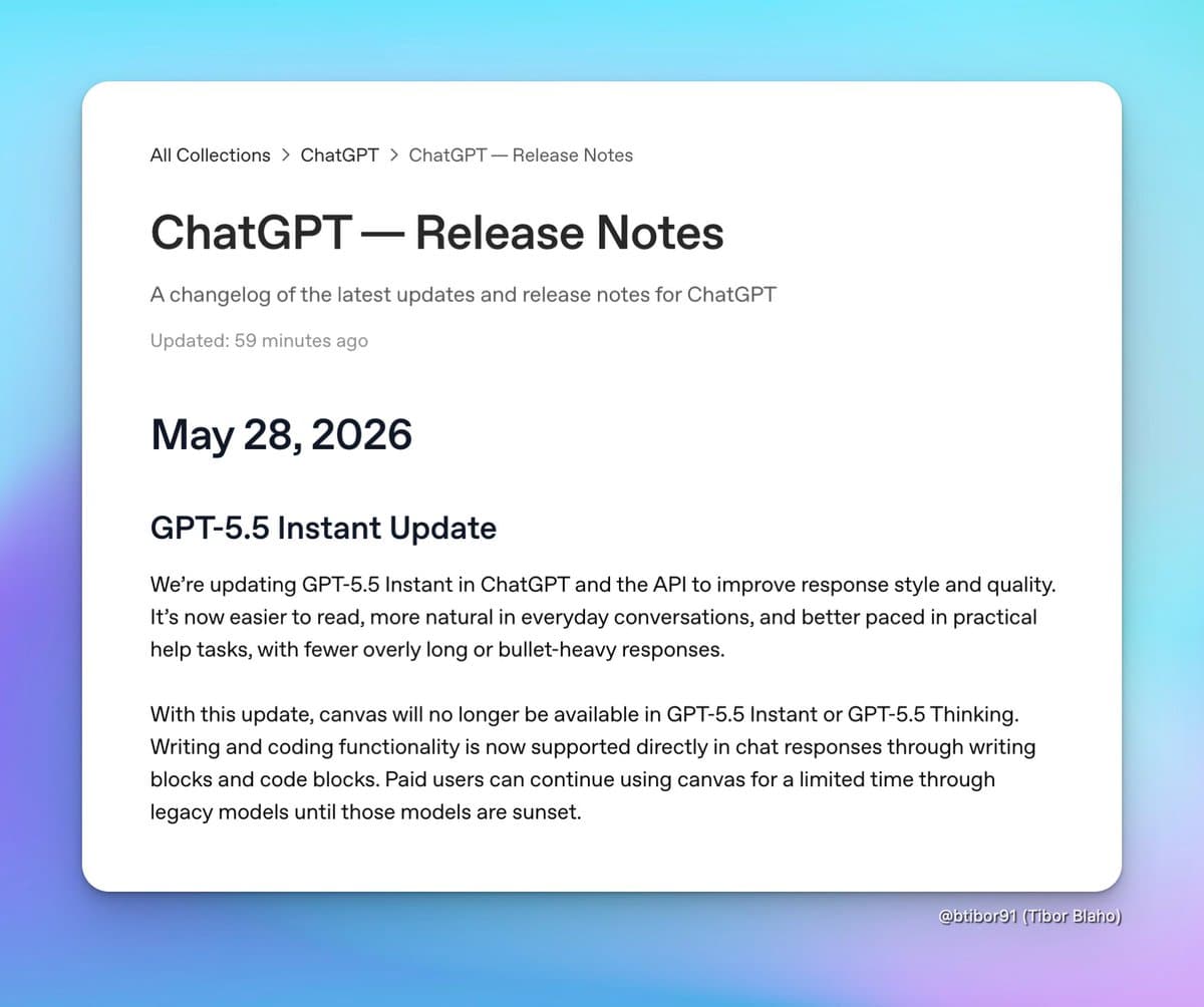 OpenAI updates GPT-5.5 Instant with writing blocks and less bullet-heavy replies