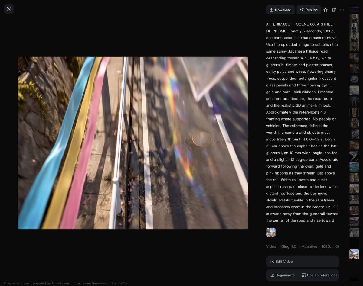 Kling 4.0 sequence uses Three.js camera studies to guide five shots